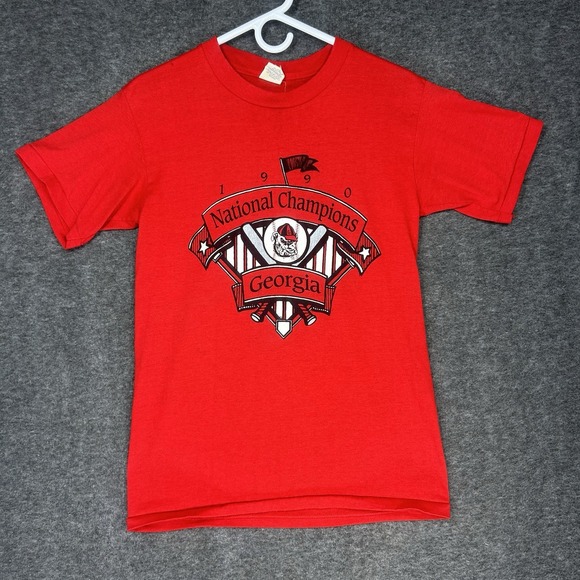 VTG Georgia Bulldogs Shirt Mens S (tag M) Red 1990 Baseball National Champions - Picture 1 of 13